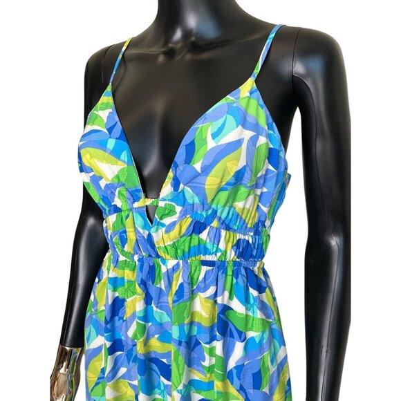 Timing Tropical Leaf Print Maxi Dress NWT Cutout Tie Back Size M - Picture 5 of 12